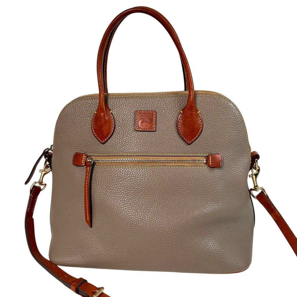 Dooney & Bourke Pebbled Leather Domed Satchel Taupe Brown Large Crossbody‎ Bag